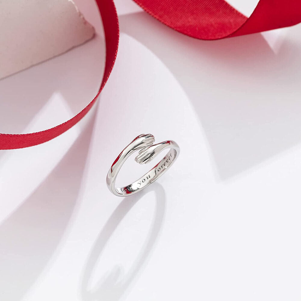Embrace Warmth with Our Adjustable 925 Sterling Silver Filled Protective Hands Ring