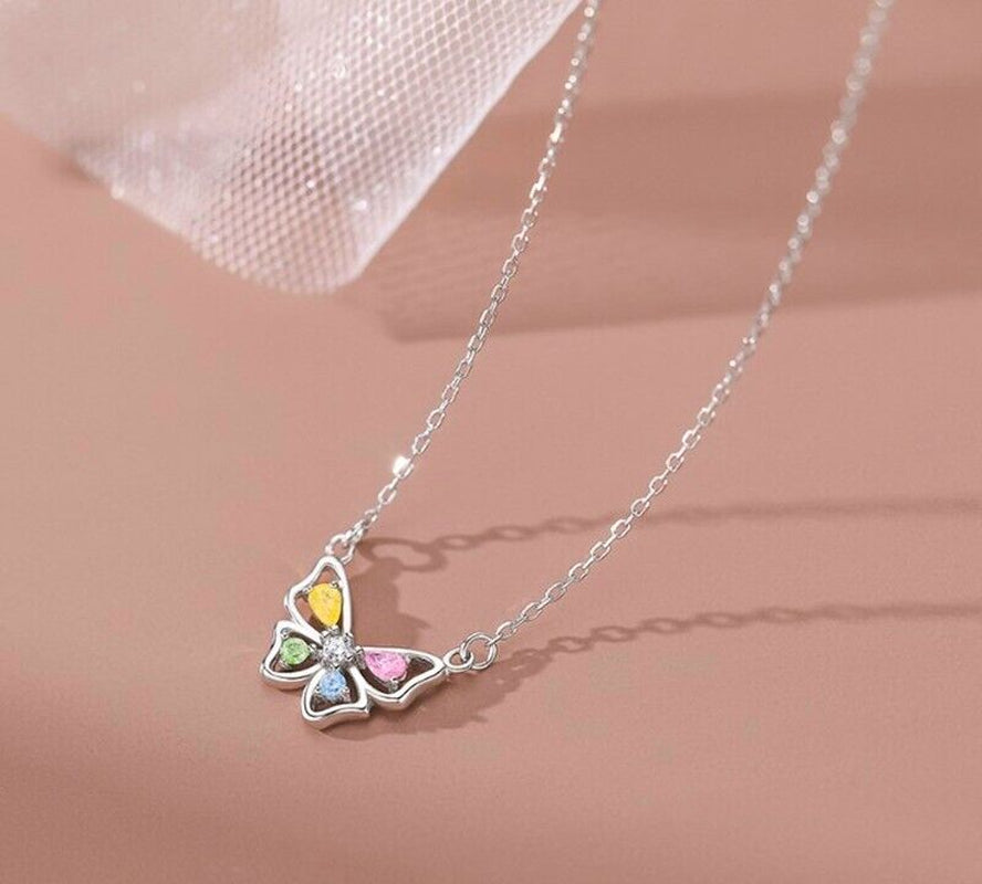 Stunning Crystal Butterfly 925 Sterling Silver Necklace - Elegant Women's Jewelry