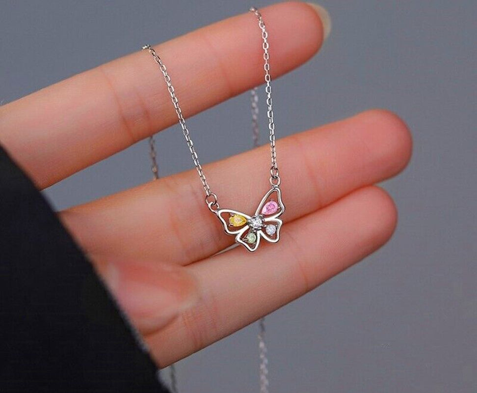 Stunning Crystal Butterfly 925 Sterling Silver Necklace - Elegant Women's Jewelry