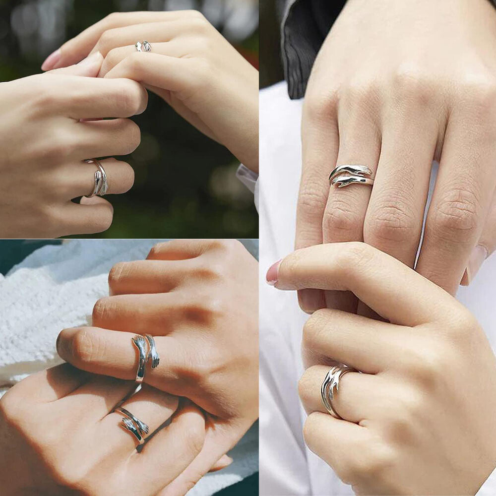 Embrace Warmth with Our Adjustable 925 Sterling Silver Filled Protective Hands Ring
