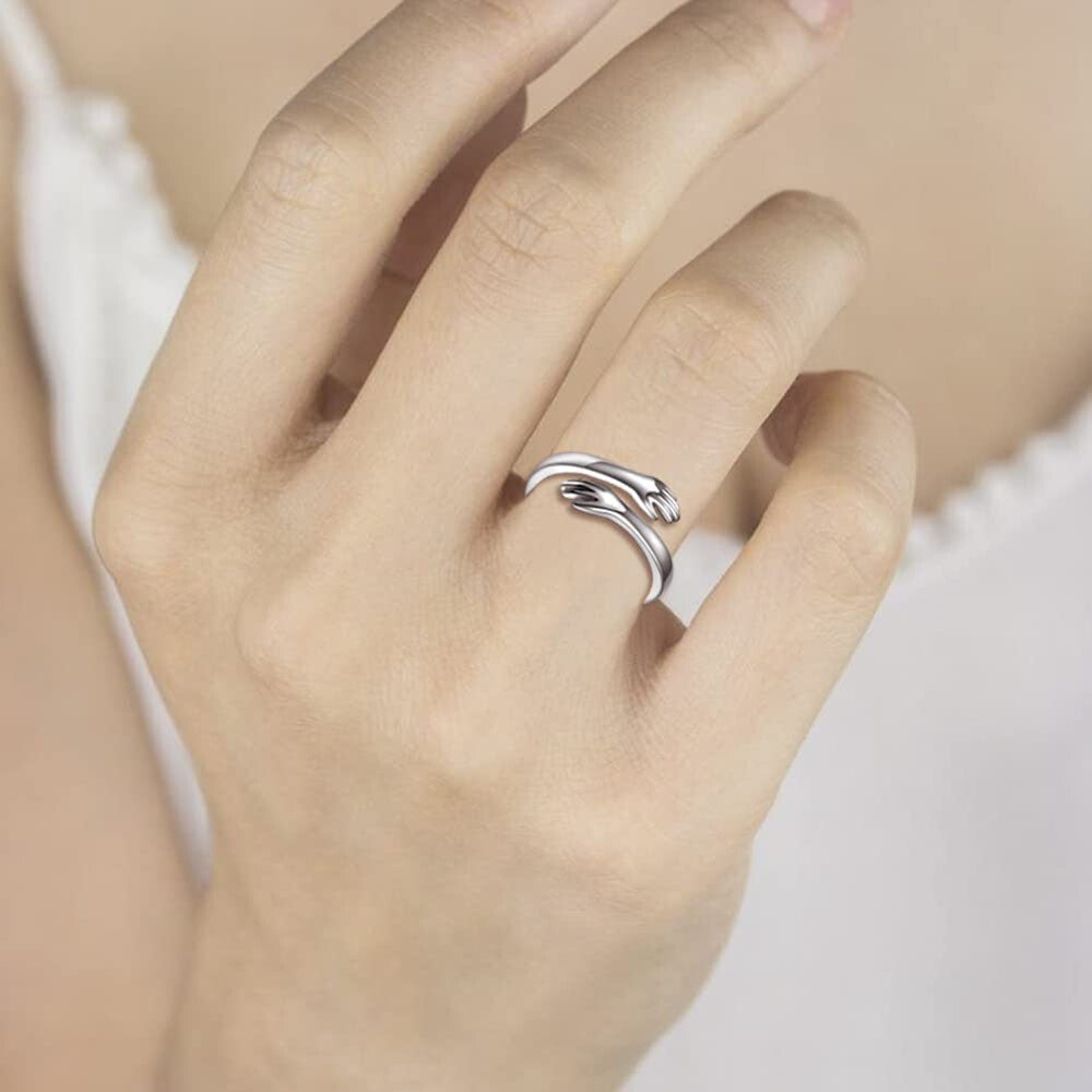 Embrace Warmth with Our Adjustable 925 Sterling Silver Filled Protective Hands Ring