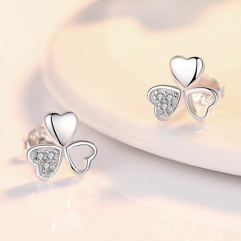 Sparkling Crystal Clover Stud Earrings in 925 Sterling Silver - Perfect Gift for Women and Girls