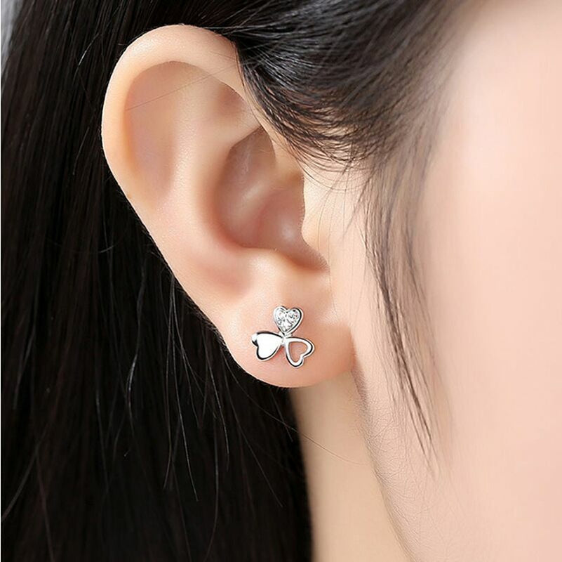 Sparkling Crystal Clover Stud Earrings in 925 Sterling Silver - Perfect Gift for Women and Girls