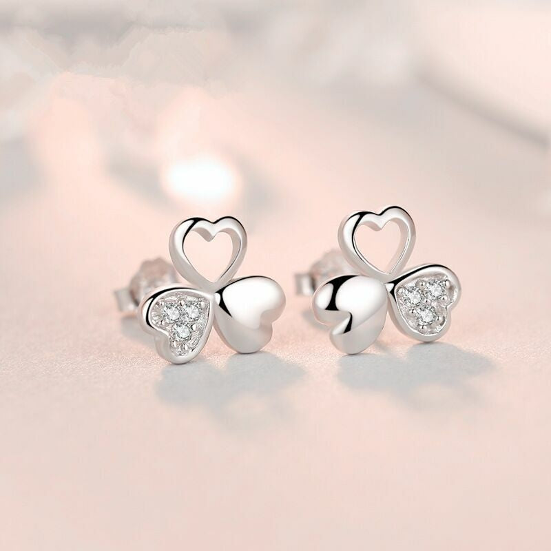Sparkling Crystal Clover Stud Earrings in 925 Sterling Silver - Perfect Gift for Women and Girls