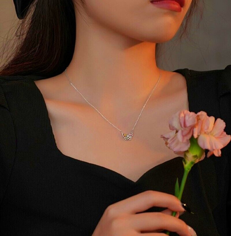 Stunning Crystal Butterfly 925 Sterling Silver Necklace - Elegant Women's Jewelry