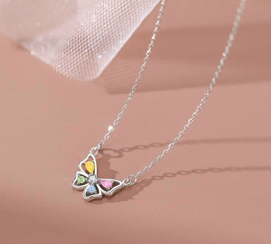Stunning Crystal Butterfly 925 Sterling Silver Necklace - Elegant Women's Jewelry