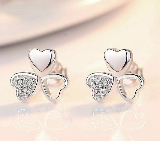 Sparkling Crystal Clover Stud Earrings in 925 Sterling Silver - Perfect Gift for Women and Girls