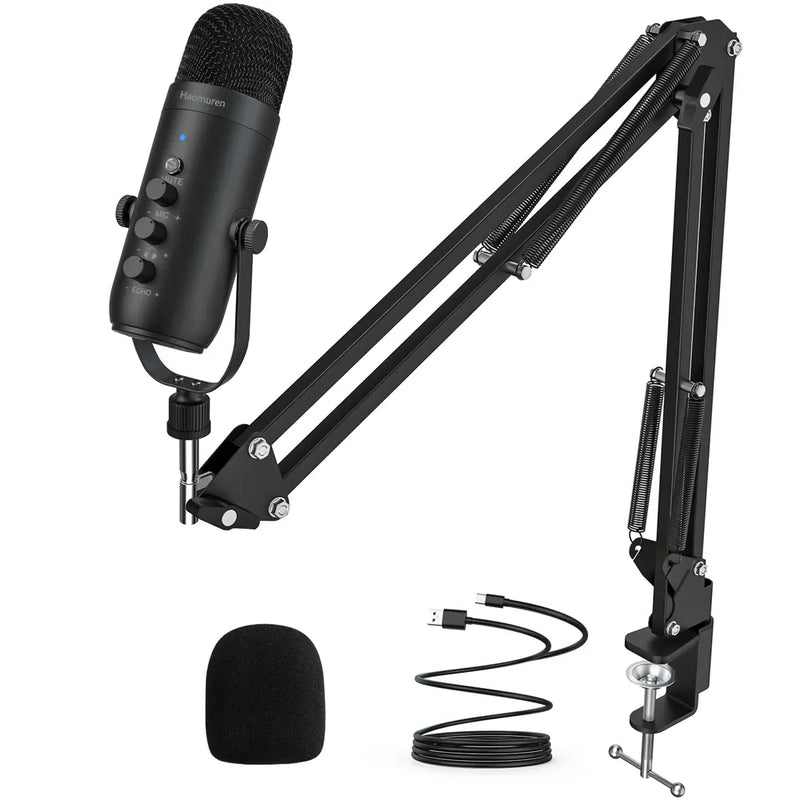 Haomuren StreamCast Pro™ USB Podcast Microphone Kit – Cardioid Studio Mic with Boom Arm